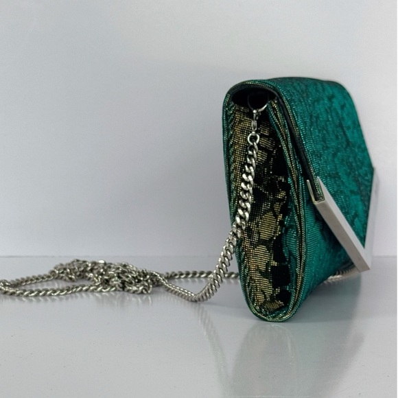 Jimmy Choo Emmie Metallic Glitter Hologram Camo Zebra Jacquard Print Clutch NEW - Picture 10 of 16